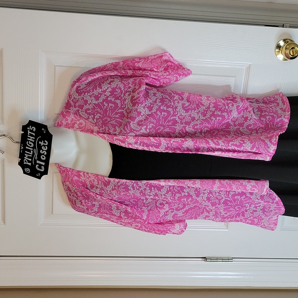 LuLaRoe Bianka Kimono Pink and White 3 (10-12)